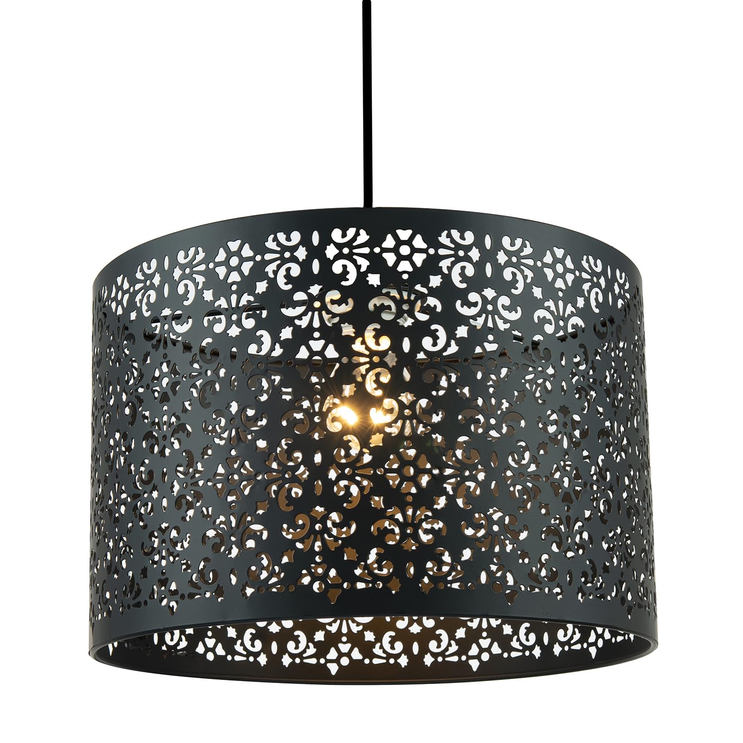 Rackhams Black/Light Marrakech Designed Matte Metal Pendant Shade With Floral Decoration