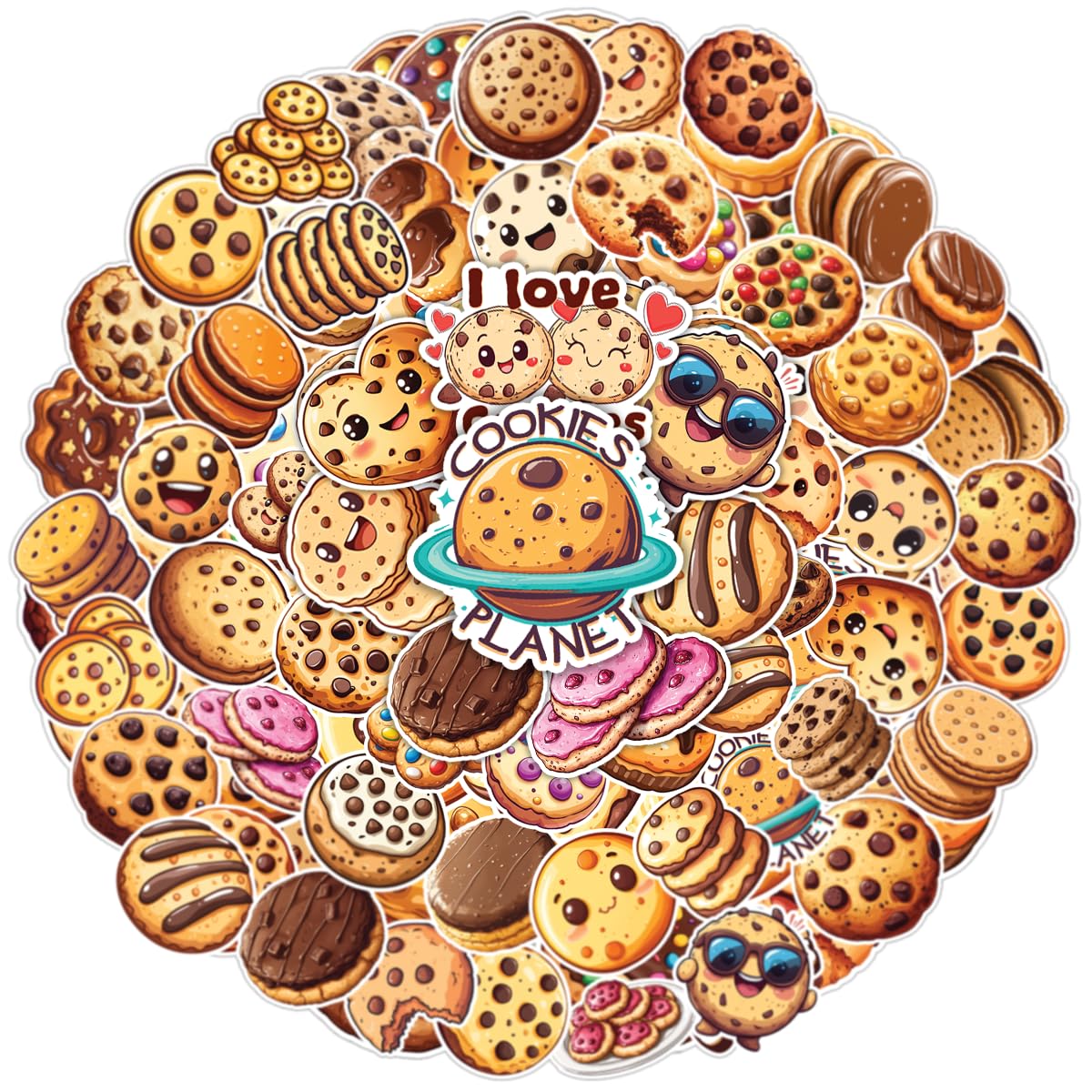 64pcs Cookie Stickers - Cookie Sticker for Kids Aterproof Decals for Water Bottles Laptop Luggage Computer Scrapbooking Teens Adults Girls Funny Party
