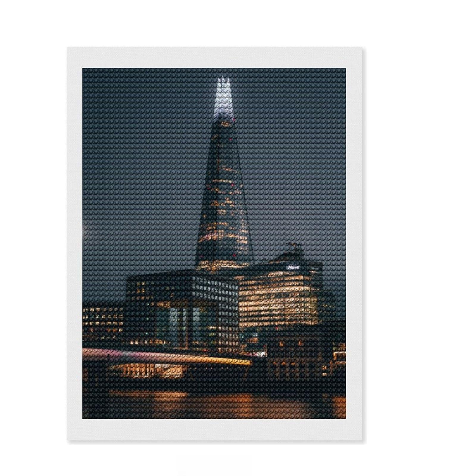 Junmoney London DIY Diamond Art Canvas Kit 12"x16", for Teens, Full Kit Included, Cosy Home Accent, Birthday Gift, Printed Canvas