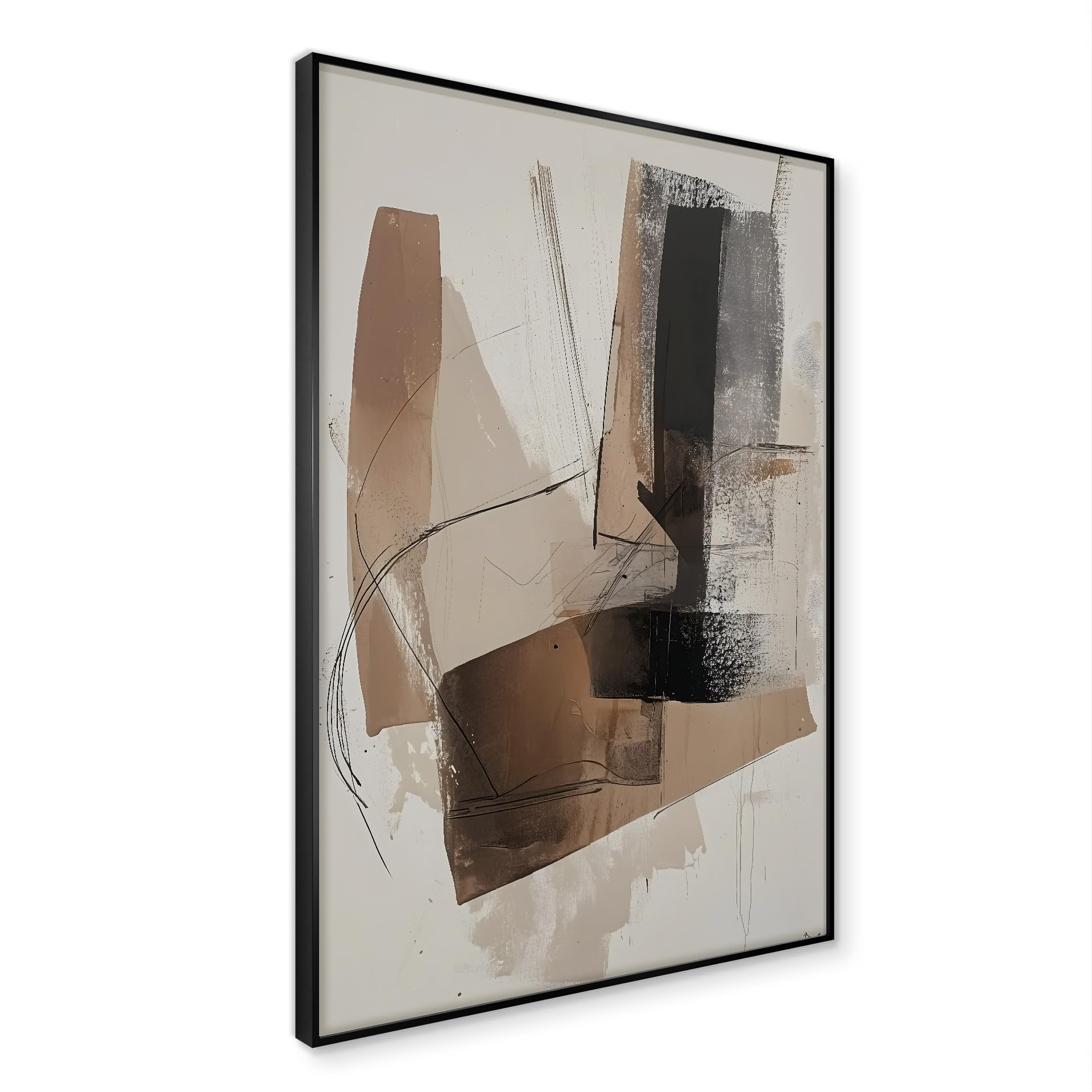 STYLER Bild Diffused 50x70 cm (AUFHÄNGFERTIG) mit elegantem Rahmen – Abstraktes Kunstwerk in Beige Braun Schwarz – Modern Minimalistisch Dekorativ Hochwertig