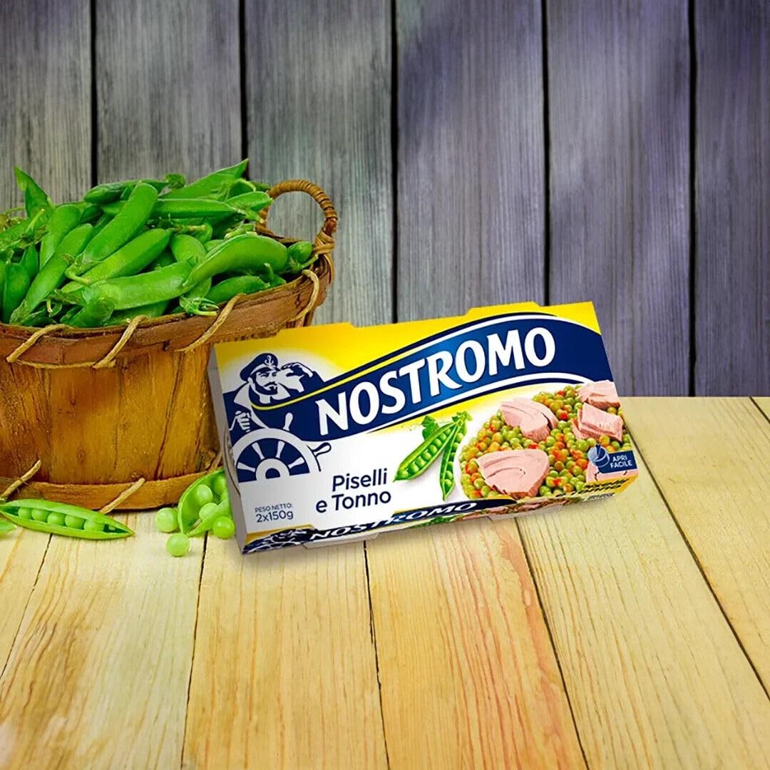 Confezione da 20 Nostromo Tonno e Piselli ,Piatto Pronto con Tonno e Piselli, Ogni Confezione Contiene 2 lattine da 150g + 1 Confezione di Talco Felce Azzurra in omaggio, Busta da 100g