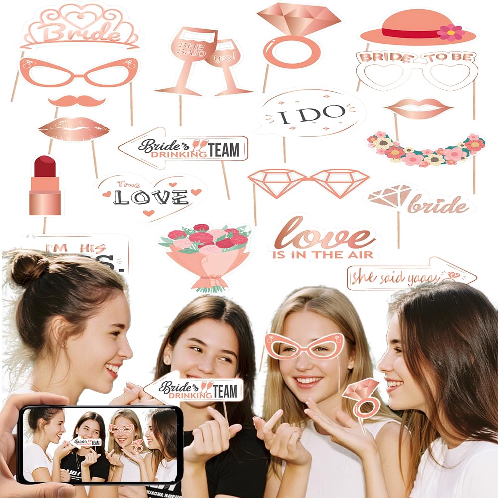 Hsc Rose Gold Hen Party Accessories, Photo Booth Props, Hen Do Accessories, 20Pcs Photo Booth Props Set With 20 Different Designs For Wedding, Bachelorette & Party Games Accessory Decoration