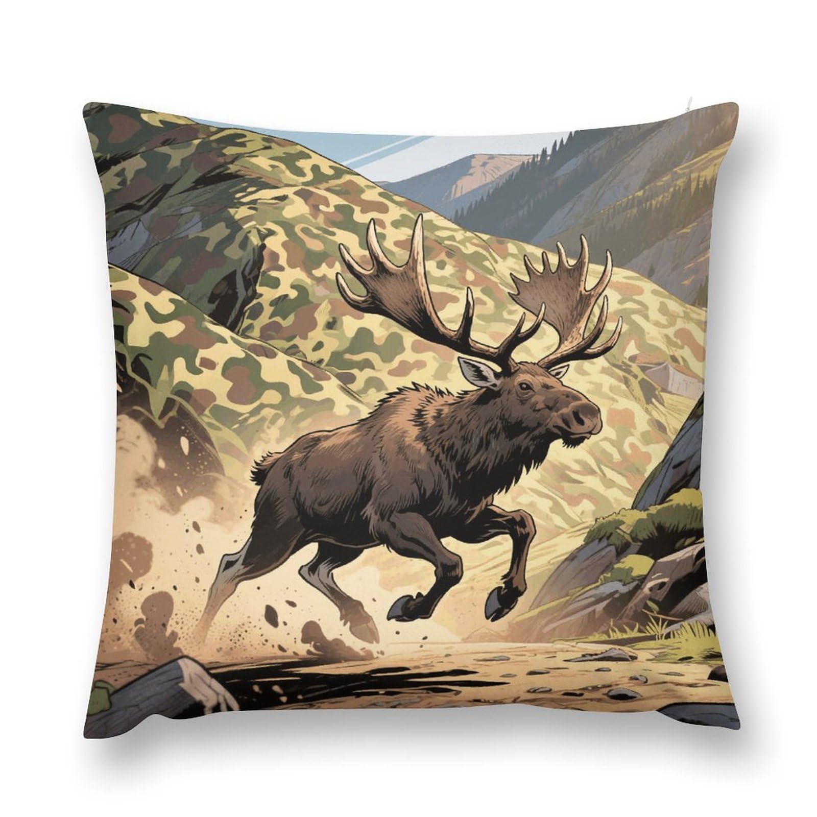 VstaDank Hunting Camo Deer Throw Pillow Cover with Hidden Zipper Farmhouse Couch Pillow Cover Cozy Soft Short Plush Cushion Case Fashion Square Decorative Pillow Cover for Living Room