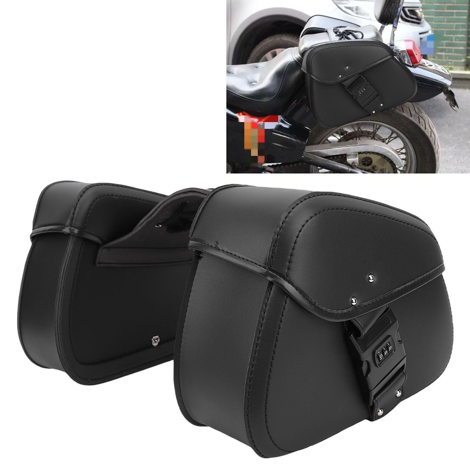 aqxreight Bolsa para Sillín de Motocicleta, Capacidad de 16 litros, Bolsa Lateral Multifuncional de Cuero PU a Prueba de Lluvia para Motocicleta con Reemplazo de Cerradura para V Star 250,