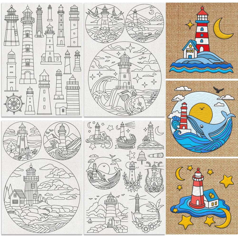DOODLREAM 32Pcs Lighthouse Water Soluble Hand Sewing Stabilizers, 8.3