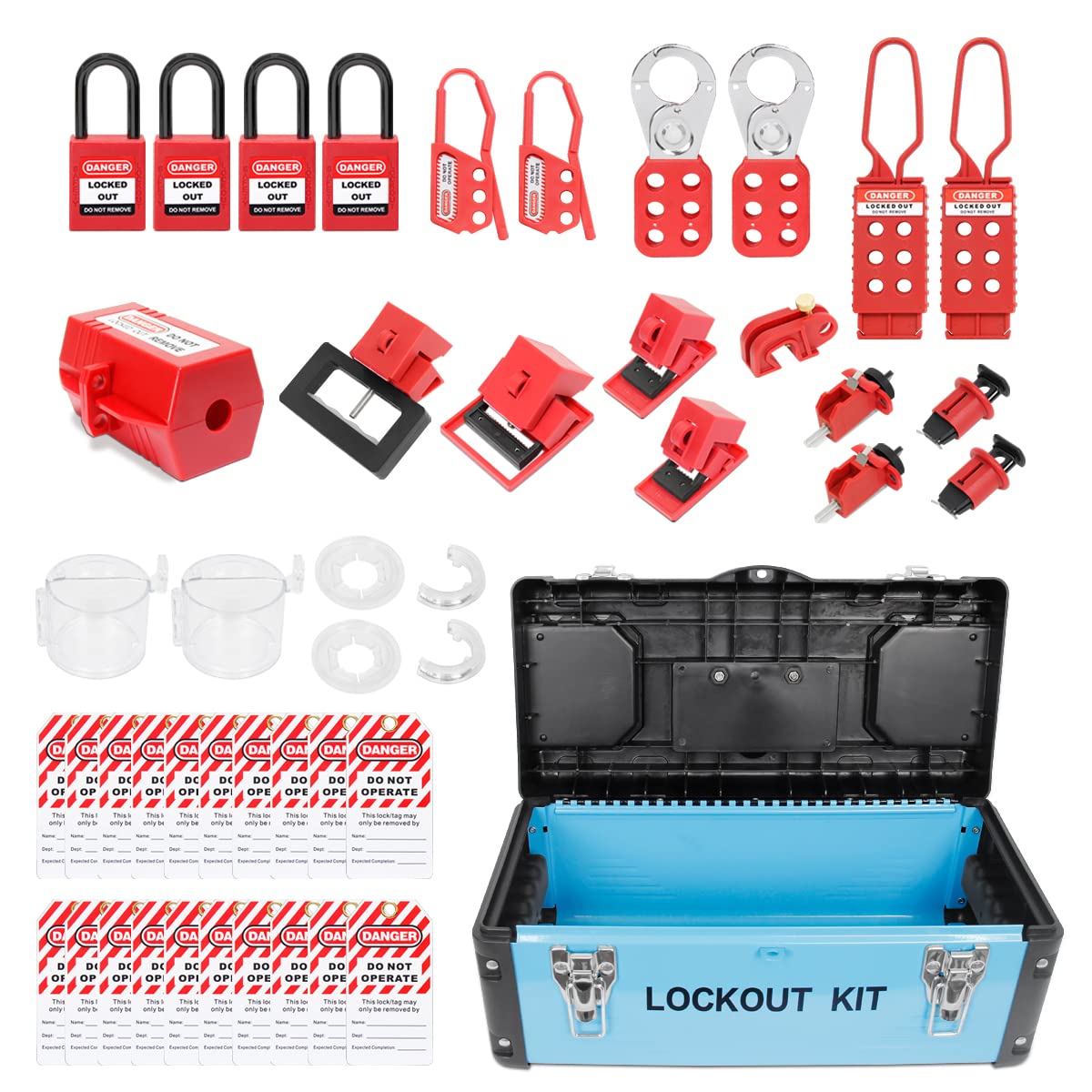 (similar) WISAMIC Lockout Tagout Kits Electrical Contains Clamp-on Circuit Miniature Circuit Moulded Case Circuit Beeaker Lockout Plug Valve Nylon Steel Hasp Lockout Tagout Storage Box Safety Warning Tag