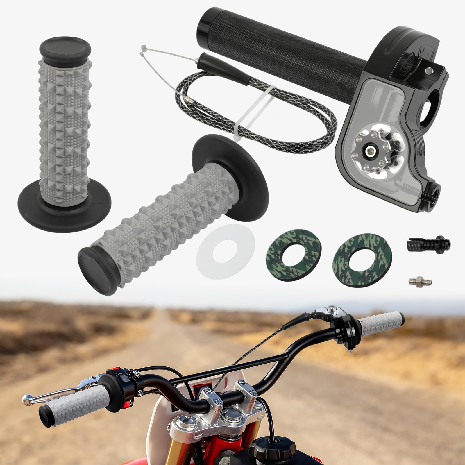 DREAMIZER Kit Tirage Rapide 7/8" 22mm, Poignée gaz CNC Aluminium + Grip Caoutchouc, Câble accélérateur inclus, Compatible avec Dirt Bike ATV CRF KLX SSR TTR 50-250cc