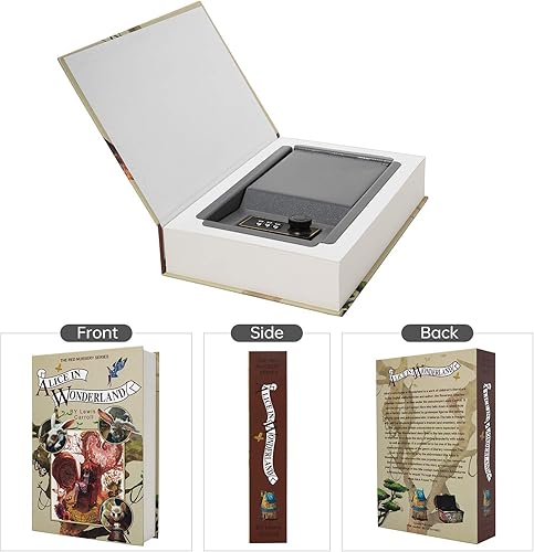 Miniatura 3 de Caja fuerte de libro de transferencia de papel real, hueca con compartimento secreto oculto, cerradura de combinación, 8.7"×6"×2" (Alice-Combination)