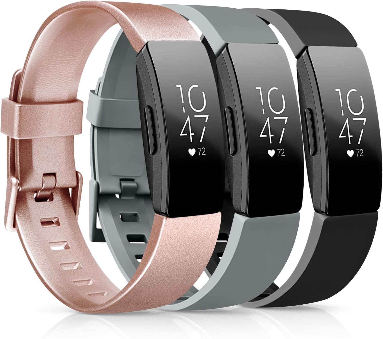 3 Pack Soft TPU Bands Compatible with Fitbit Inspire 2 / HR / Ace 2 - Waterproof Sports Straps (01 Rose Gold/Black/Gray, Small)