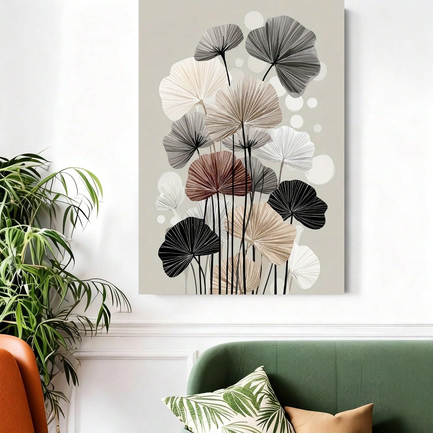 TZKBDMA Horizontal Wall Art Abstract Humorous Cartoon Style, Black And White Floral Patterns Minimalist Botanical Print Embodi(70x90cm/Without frame)