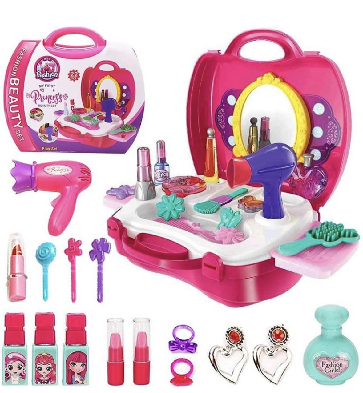 Kids Beauty Pretend Play Set with Foldable Suitcase, Toy Makeup Kit for Kids with Accessories (B0CZJ4KWM9) Amazon Price History, Amazon Price Tracker