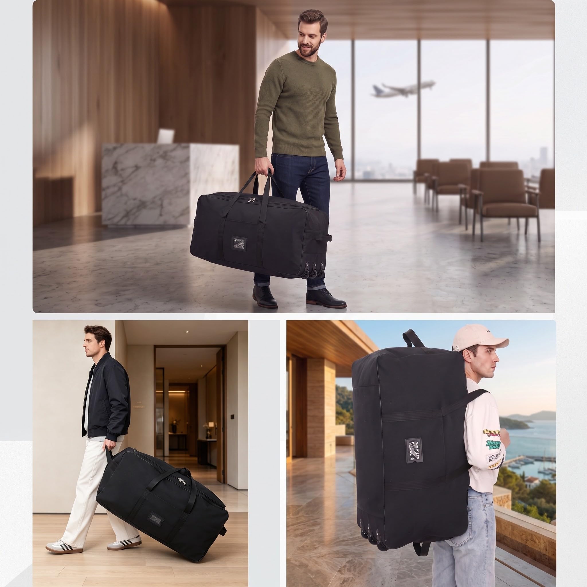 Borsone pieghevole da viaggio, nero