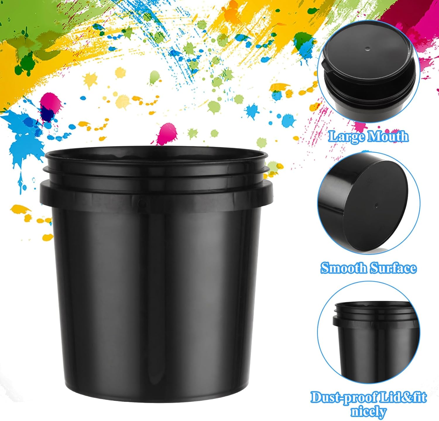 Acrux7 8 Pack 1 Quart Plastic Paint Buckets, Empty Paint Cans with Lids, 1/4 Gallon Paints Storage Containers for Painting, DIY Crafts (Black) - Image 3