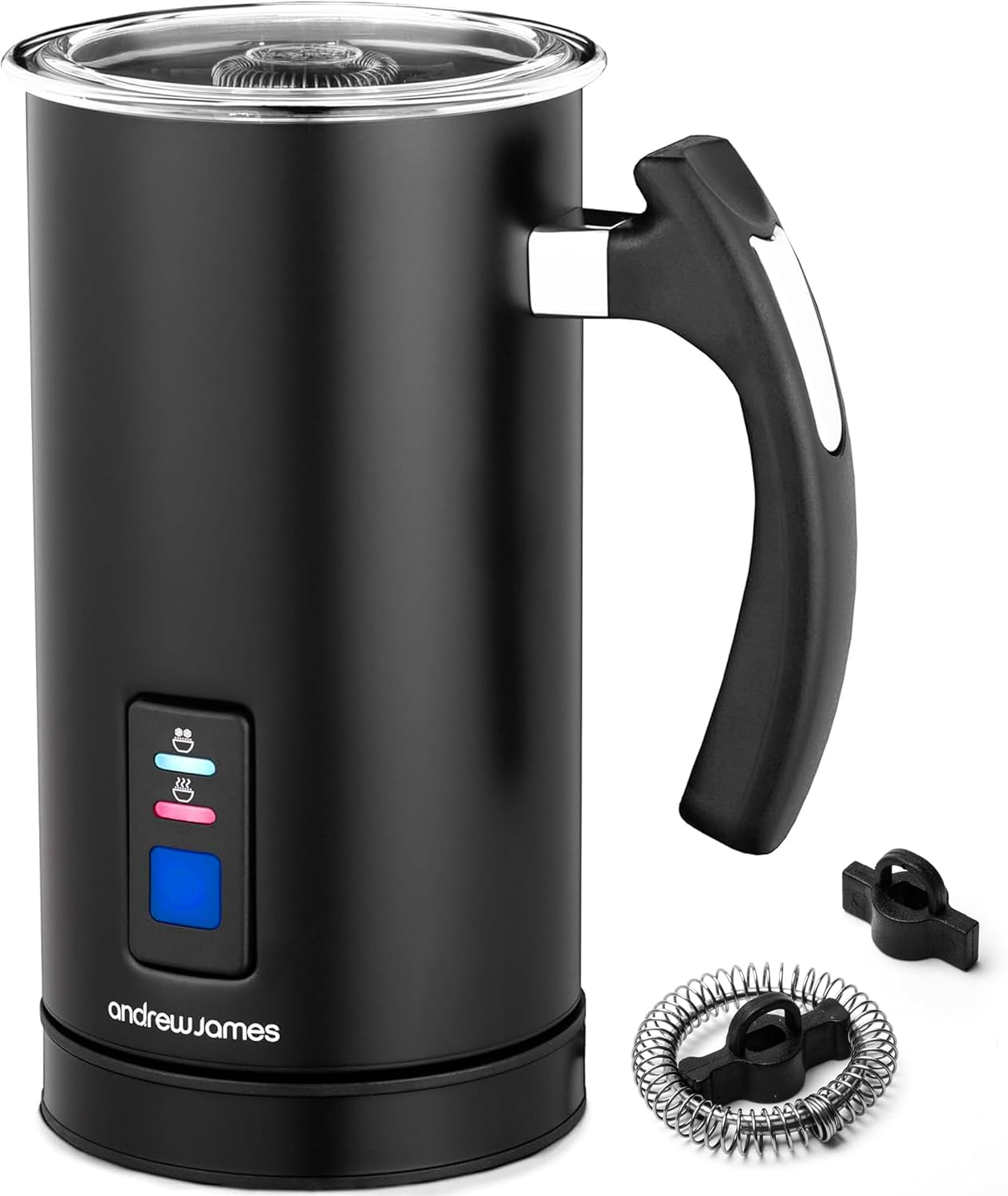Andrew James Multi-Functional Electric Milk Frother Hot Chocolate Heater Warm Jug, 2 Attachments Incl Whisk, Coffee Cappuccino Latte Machine, Non-Stick Easy Clean, 300ml 360 Degree Base 500W (Black) Andrew James Multi-Functional Electric Milk Frother Hot Chocolate Heater Warm Jug, 2 Attachments Incl Whisk, Coffee Cappuccino Latte Machine, Non-Stick Easy Clean, 300ml 360 Degree Base 500W (Black)