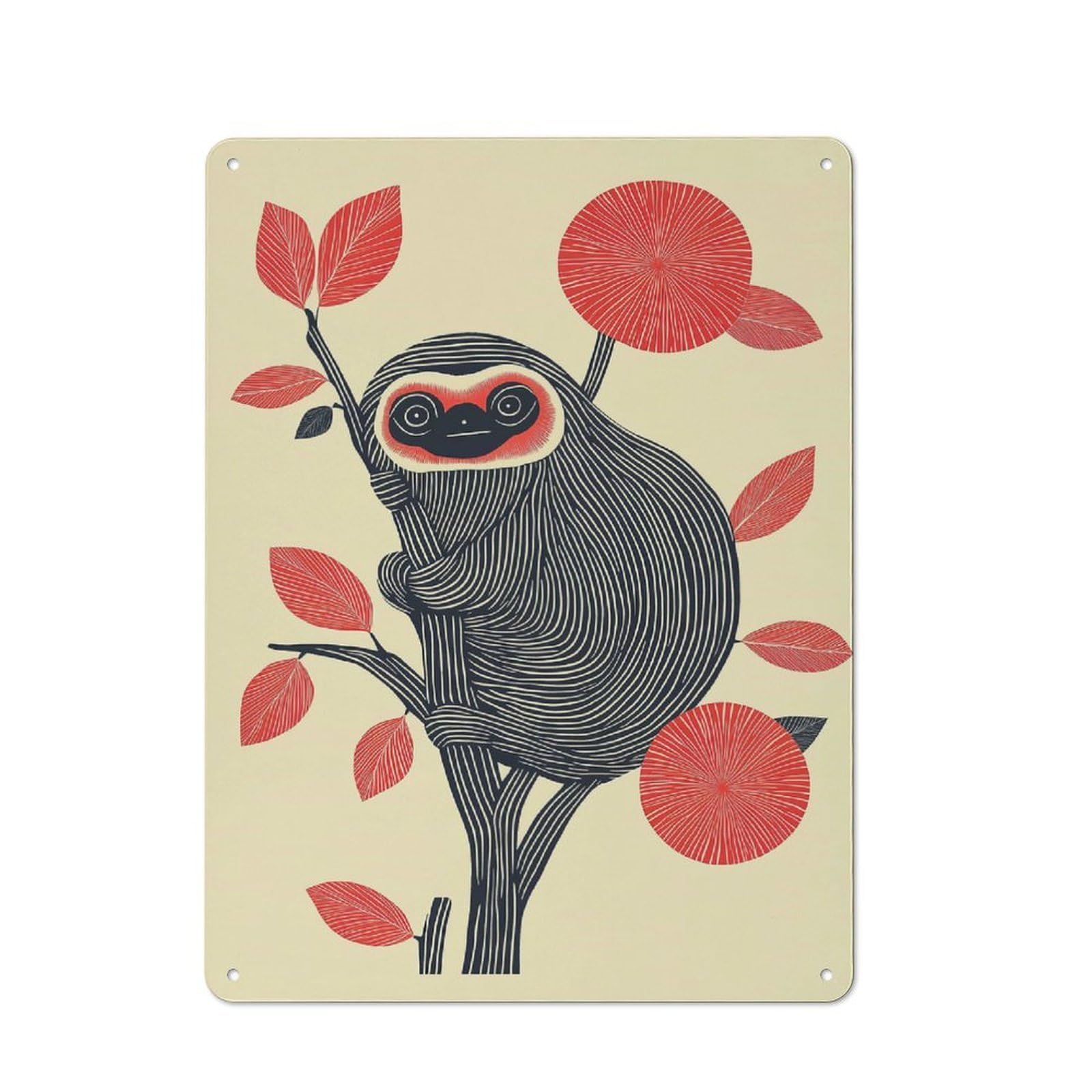 Sloth in Tree Decorative Metal Wall Decor 40x30cm, Metal Gift Sign for Hallway, Home Bar, Garage Or Study