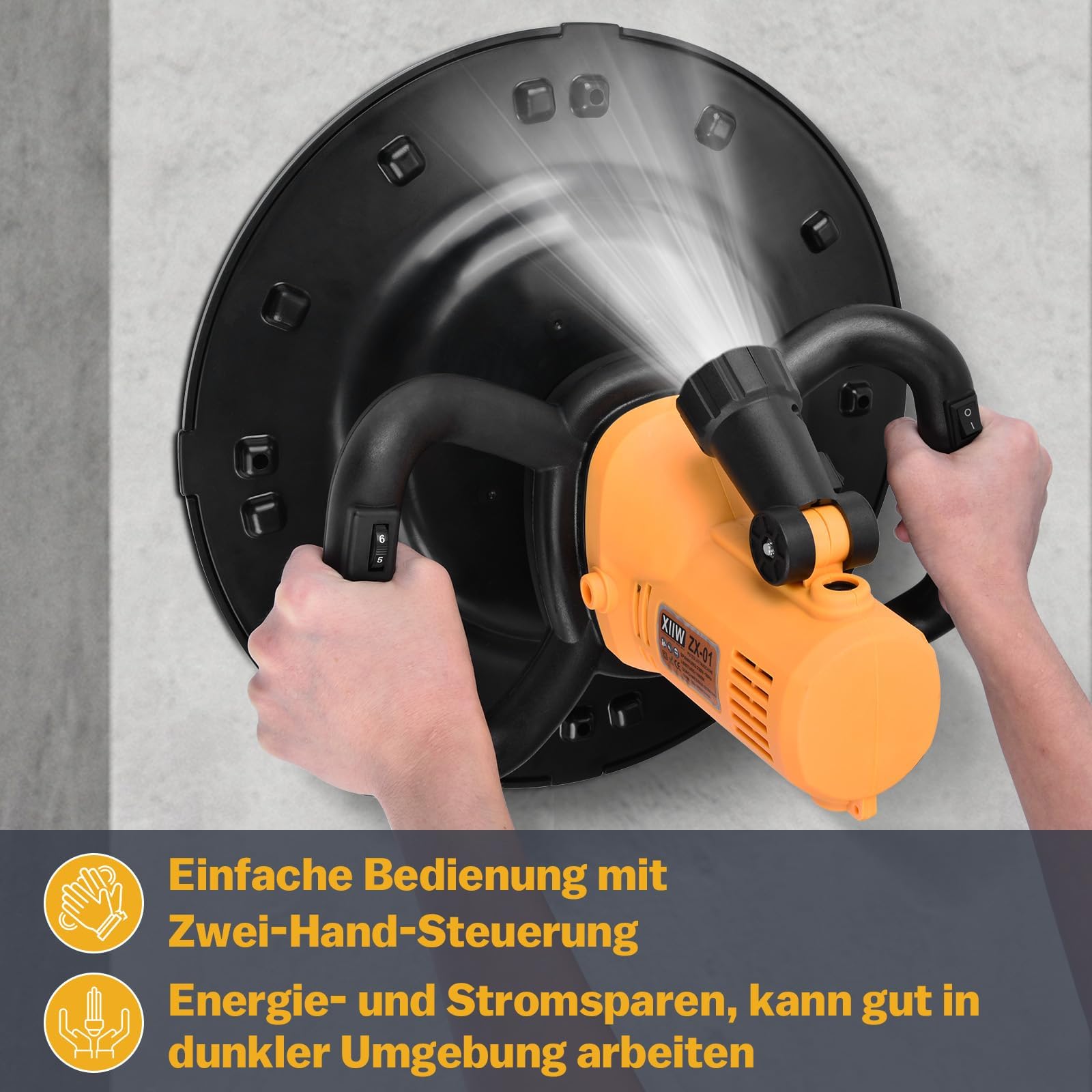 1680W 2in1 Elektrisch Putzglättmaschine & Rührwerk Ø380mm 280-2800UPM | 6 Gang, LED Putzbearbeitungsmaschine, Poliermaschine Putzmaschine Wandschleifer Betonglätter Beton Mörtel Rührer Handrührwerk