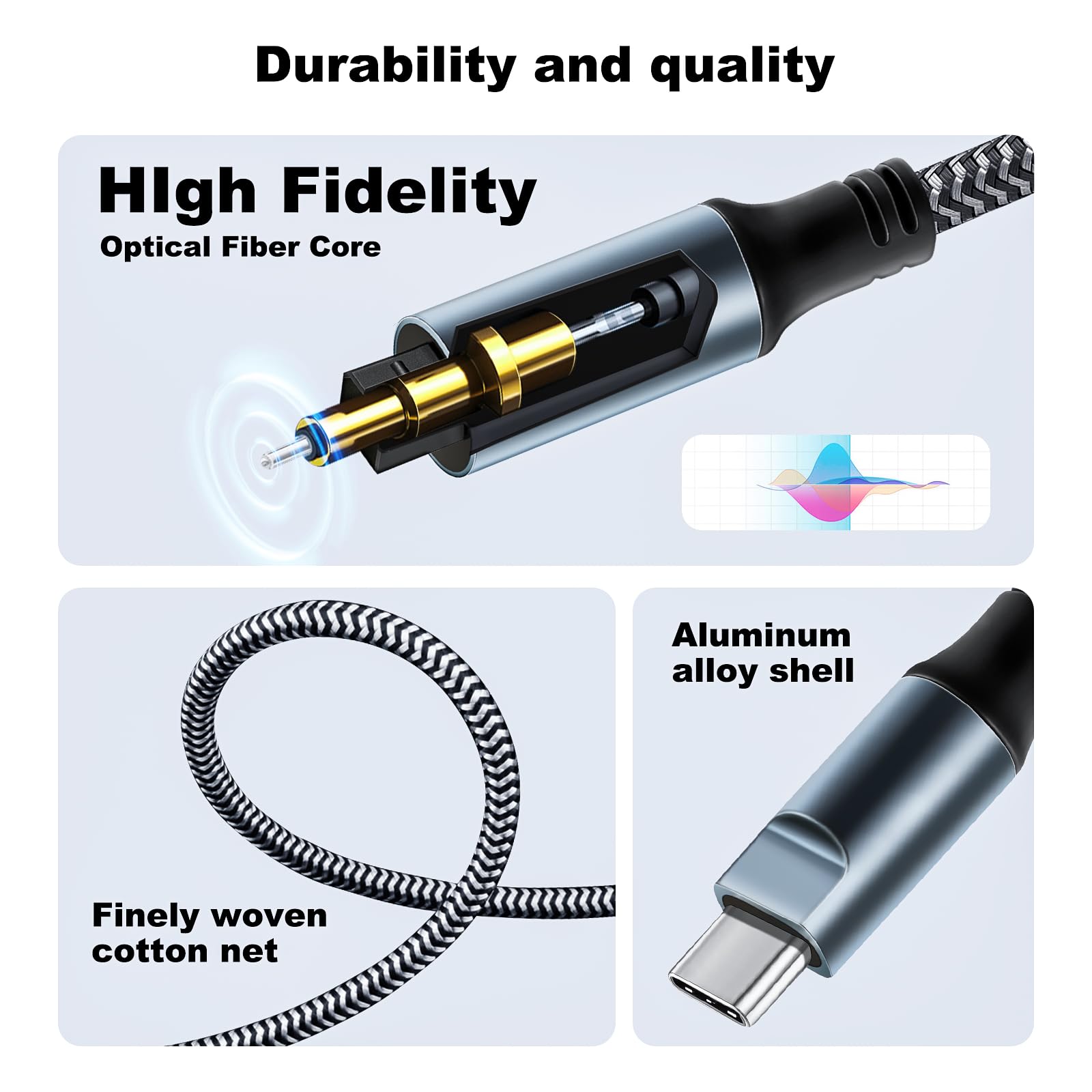 Kumiho Cable de audio USB C a óptico trenzado de 6 pies, unidireccional, USB C a Toslink óptico para TV/barra de sonido, Sony PS5, altavoces y sistemas de cine en casa