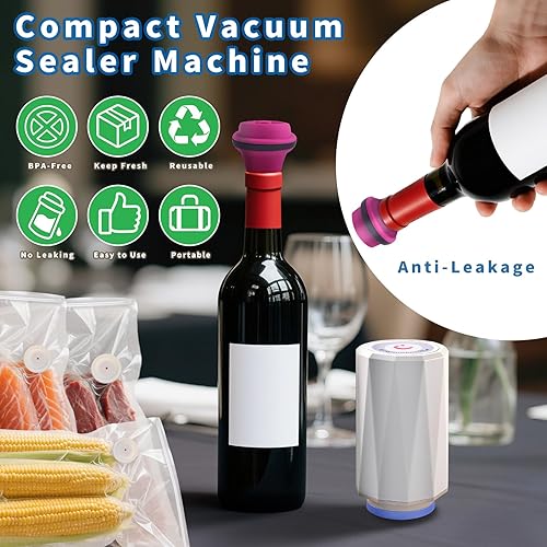 Miniatura 7 de WanshengLe - Sellador al vacío de mano para alimentos, máquina compacta selladora al vacío de alimentos, sellador de alimentos portátil con 5 bolsas