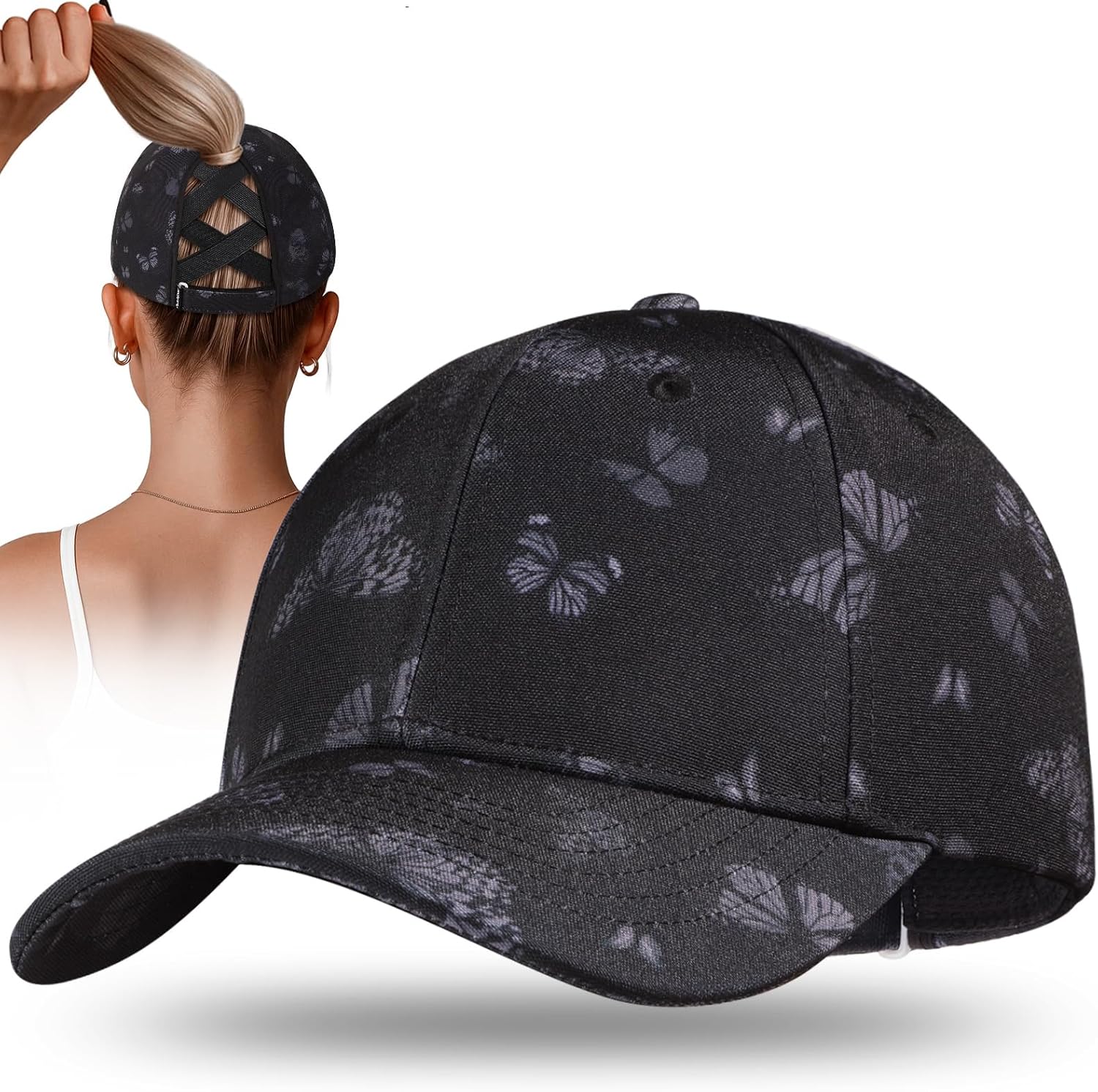 Flafens High Ponytail Hats for Women Baseball Caps – Cute Summer Adjustable Criss Cross Sports Running Pony Tail Hat Ladies