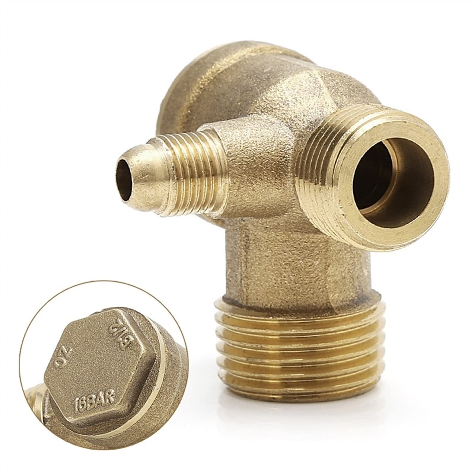 BVUYQAPIG Valve Male Thread 3 Way Metal Air Compressor Check Gold Tone