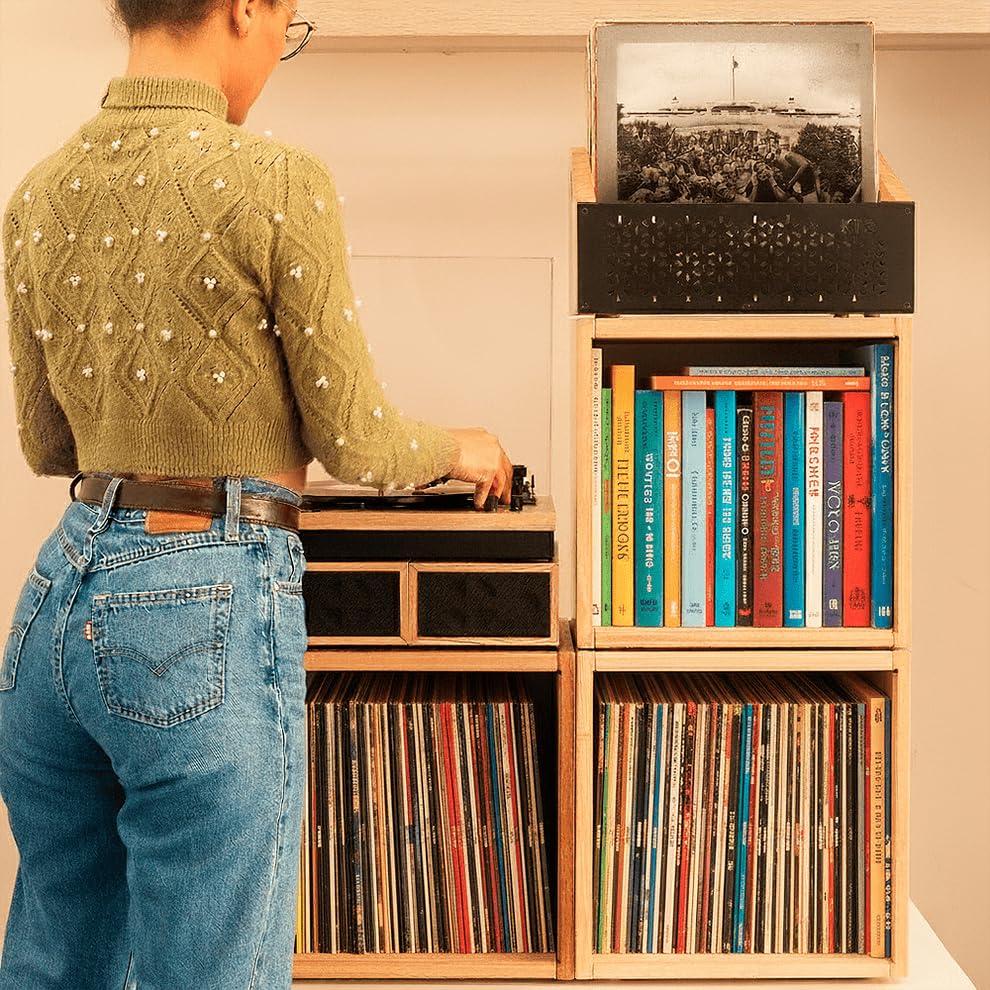 Meuble modulaire pour disques vinyles | Étagère pour 120 LPs | Rangement empilable et extensible | Support pour vinyles | Organisateur de vinyles | Meuble pour collection musicale