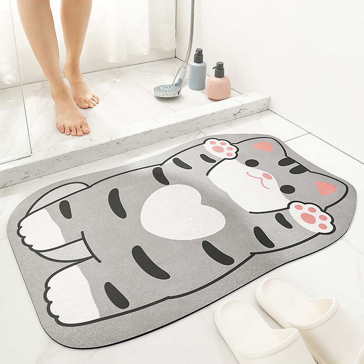 15.7'' x 23.6'' Super Absorbent Cute Kids Bath Rug Extra Soft Bath Rug Cozy Microfiber Non Slip Rug for Kids Room, Living Room and Bedside, Cat