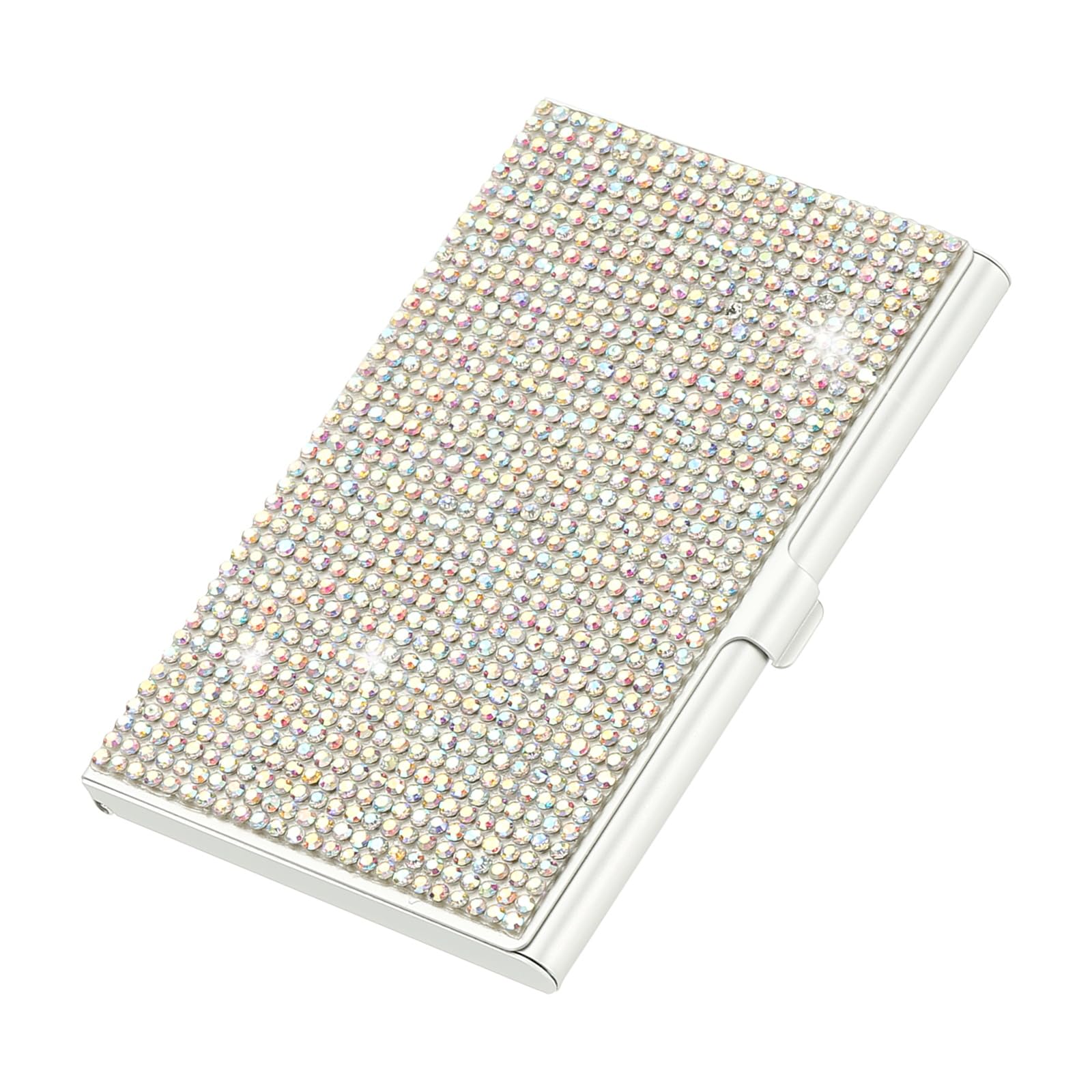 PATIKIL Rhinestone Business Card Holder, Alloy Name Card Holder Bling Pocket Card Holders Organizer Cards Display for Women Office Exhibition, AB Color
