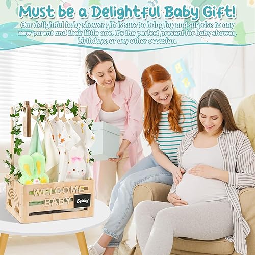 Miniatura 7 de Armario de madera para baby shower con perchas, letras, divisores, cesta de fácil montaje para niños recién nacidos, regalos de embarazo para nuevos
