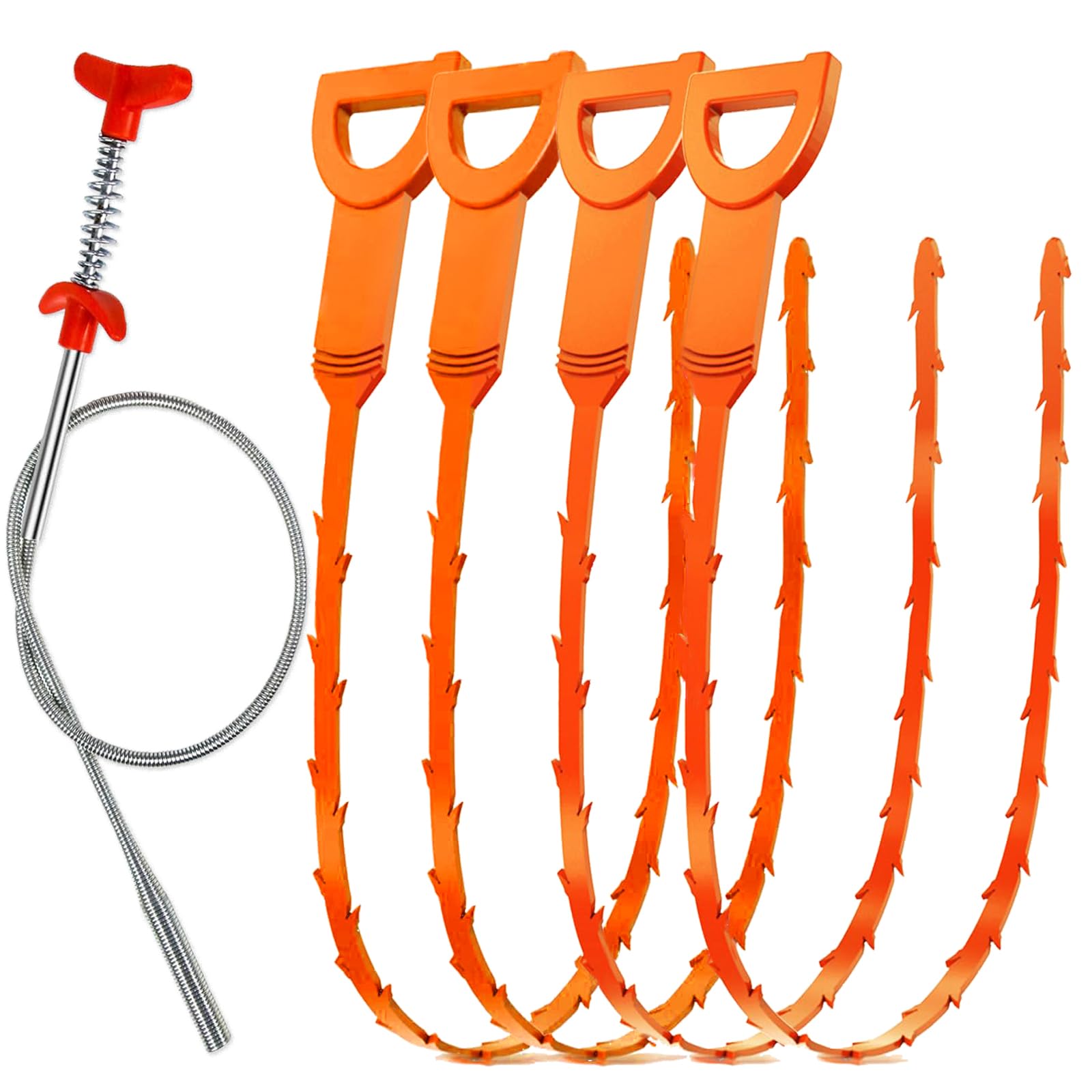 LUTICO Drain Snake Hair Clog Remover Sink & Shower 5 Pack Orange & Red
