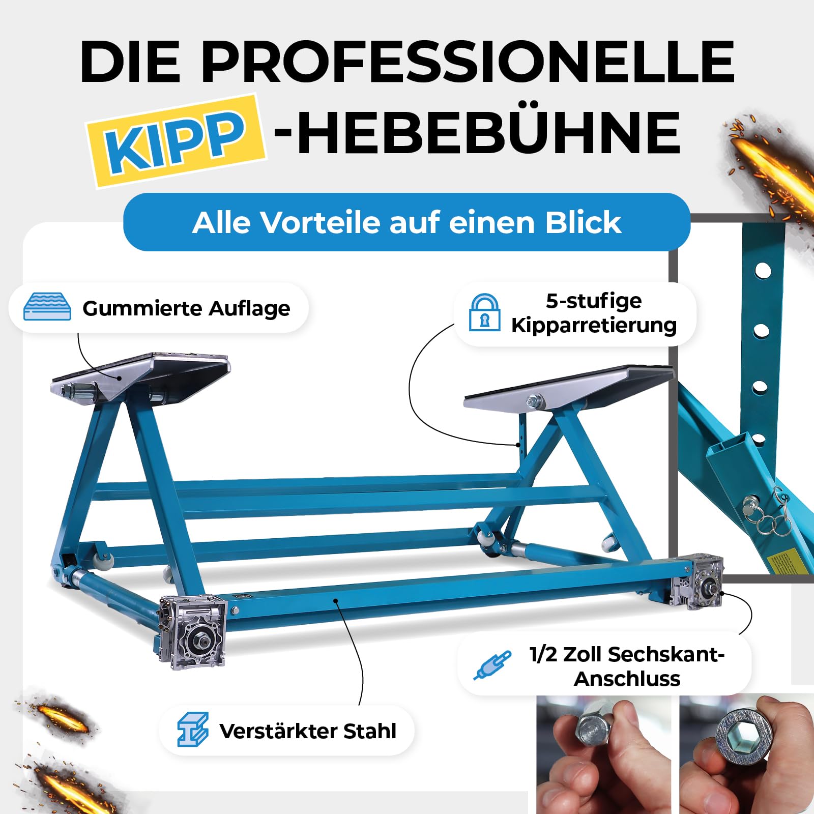 BITUXX Kipphebebühne 3T Mobile Werkstatt Hebebühne Wagenheber Kurzhub PKW Lift bis 3000 kg