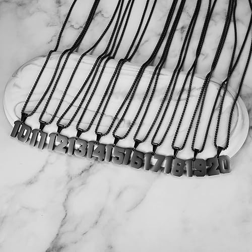 Miniatura 3 de Collar con números para niños, atletas negros, cadena de acero inoxidable con número 00-99, dije con dije de número, joyería deportiva personalizada