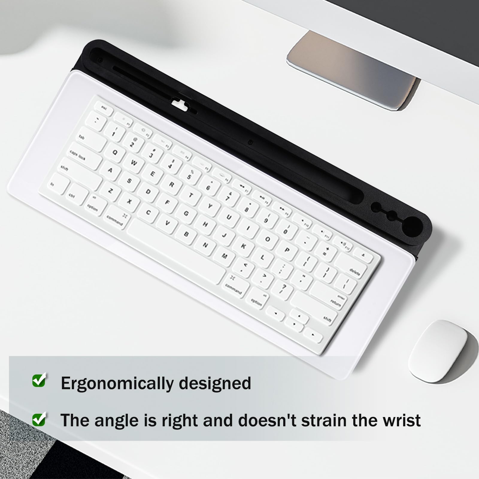 Petit tableau blanc de bureau en verre avec rangement, tableau blanc effaçable à sec avec tiroirs, support de clavier d'ordinateur, organiseur pour accessoires de bureau (blanc et noir)