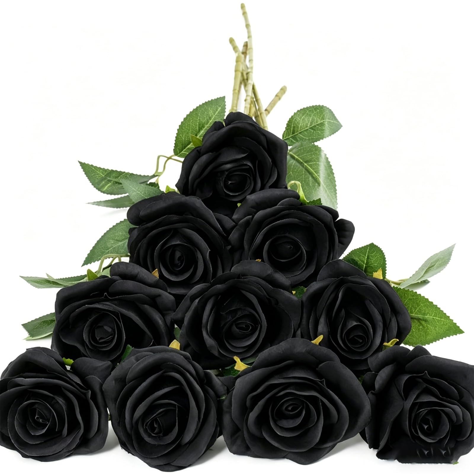 DXPETA Roses Artificial Flowers, 12 Black Rose Stems with Petals, Lifelike Artificial Roses for Home and Event Decor, Realistic Silk Black Flowers Arrangement