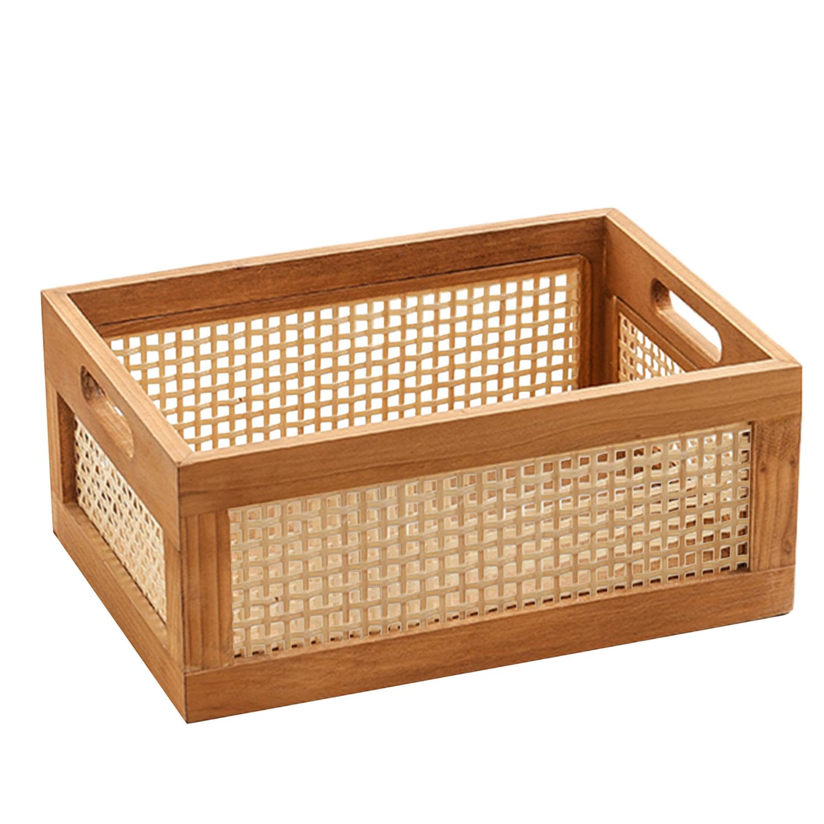 Set 2 Cesti Portaoggetti Intrecciati Impilabili - Organizer Con Maniglia Per Casa, 30x30cm E 25,5x25,5cm