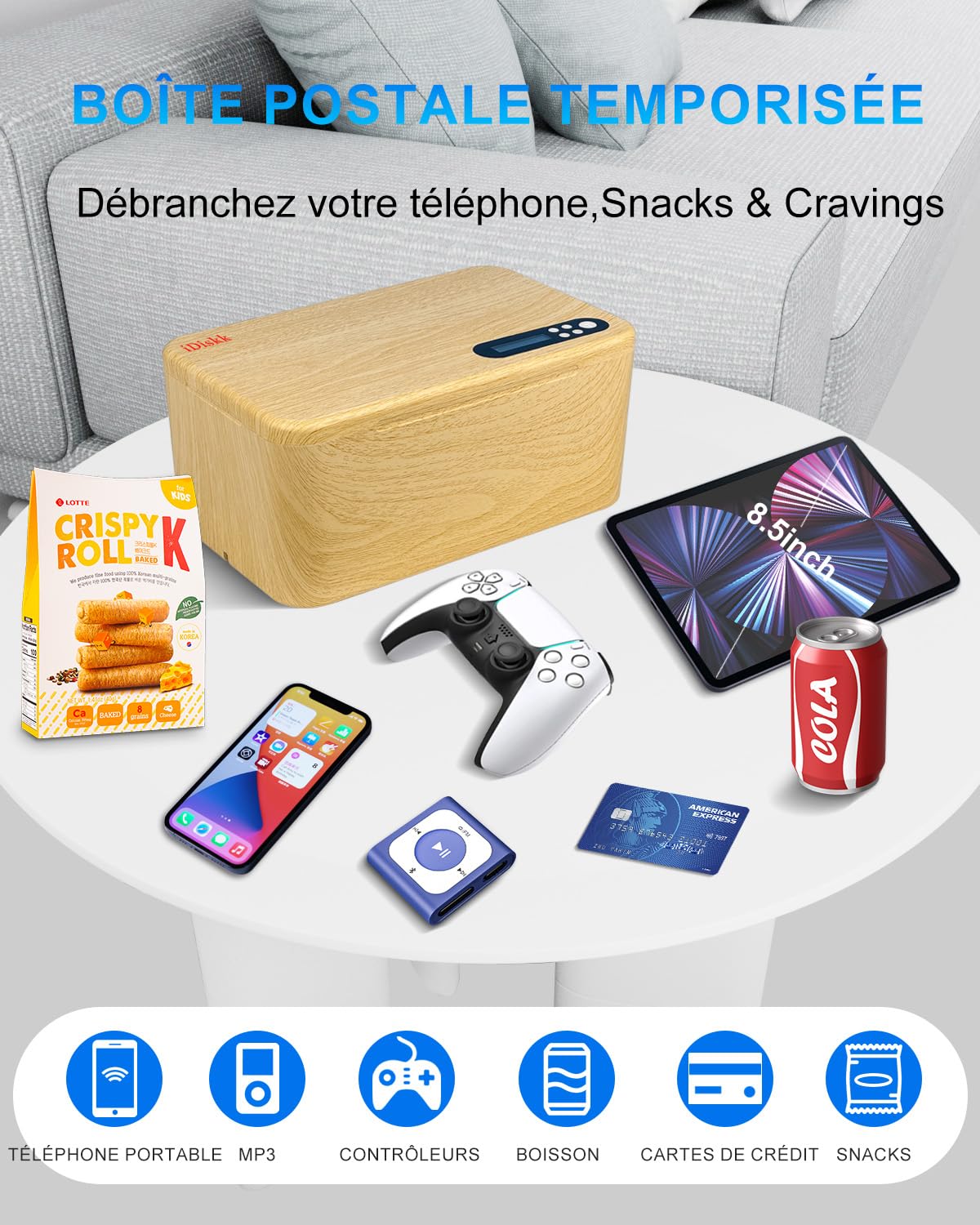 iDiskk Casiers temporisés sécurisés, casier de téléphone portable avec minuteries, verrouillage de gestion de la dépendance, désactiver les jeux vidéo, médias sociaux, verrouillage temporisé