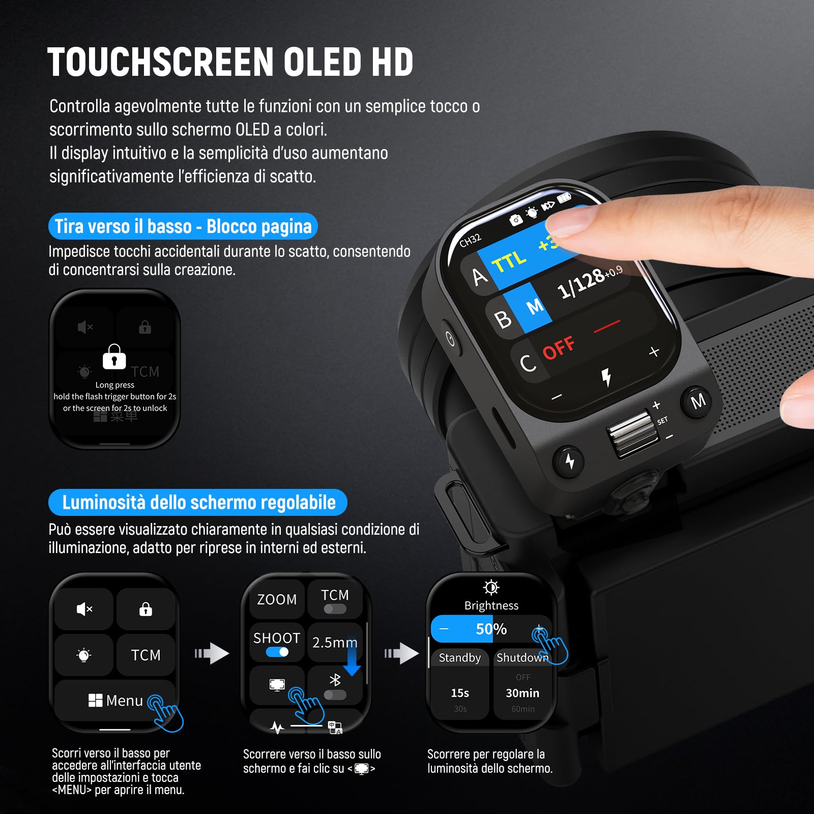 NEEWER QZ-S 2.4G TTL Wireless Flash Trigger Transmitter, 1/8000s HSS, Compatible with Sony ZV-E10 A6400 A7III A7IV Cameras Godox IT32 V1 V100 AD200 Pro II, 1000mAh Battery/CM Switch/OLED Touchscreen