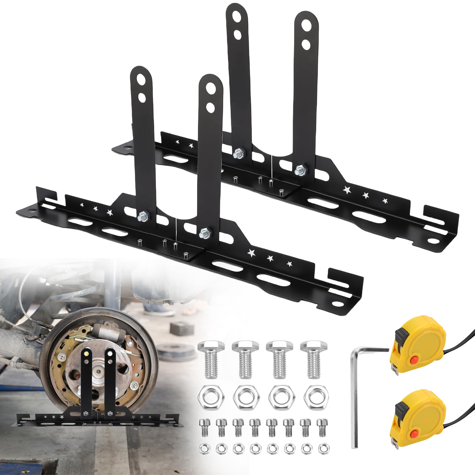 Outil d’Alignement de Roues, 2pcs Système de Réglage de Parallélisme, Plaques de Géométrie Auto Robustes avec 2 Rubans de Mesure de 5 Mètres, Mesure Précise du Carrossage et du Parallélisme