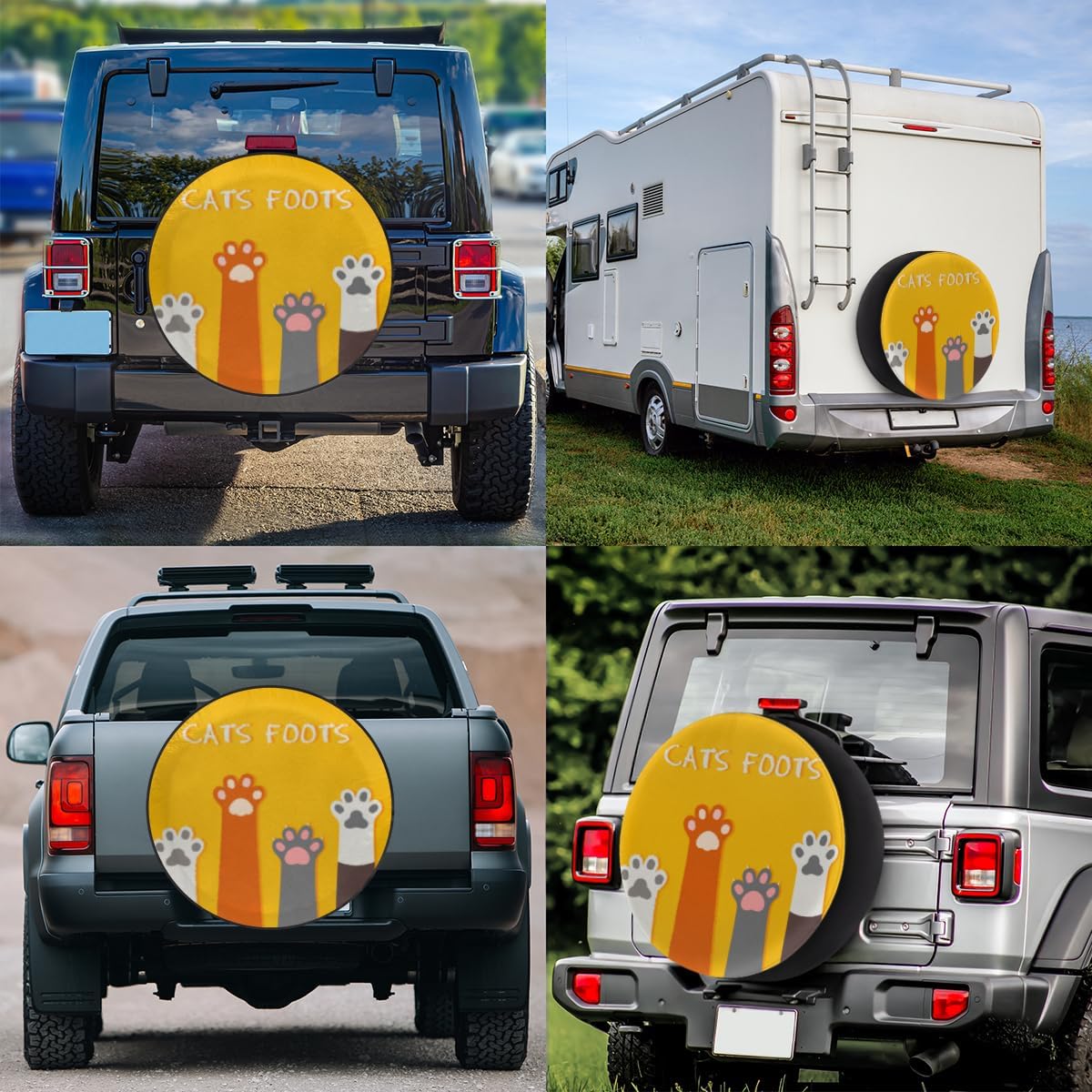 Cats Foots Tire Covers Portable Spare Tire Cover Soft Durable Waterproof Dustproof Set of 4 Bags 15 Inches for Car Truck SUV Trailer Camper
