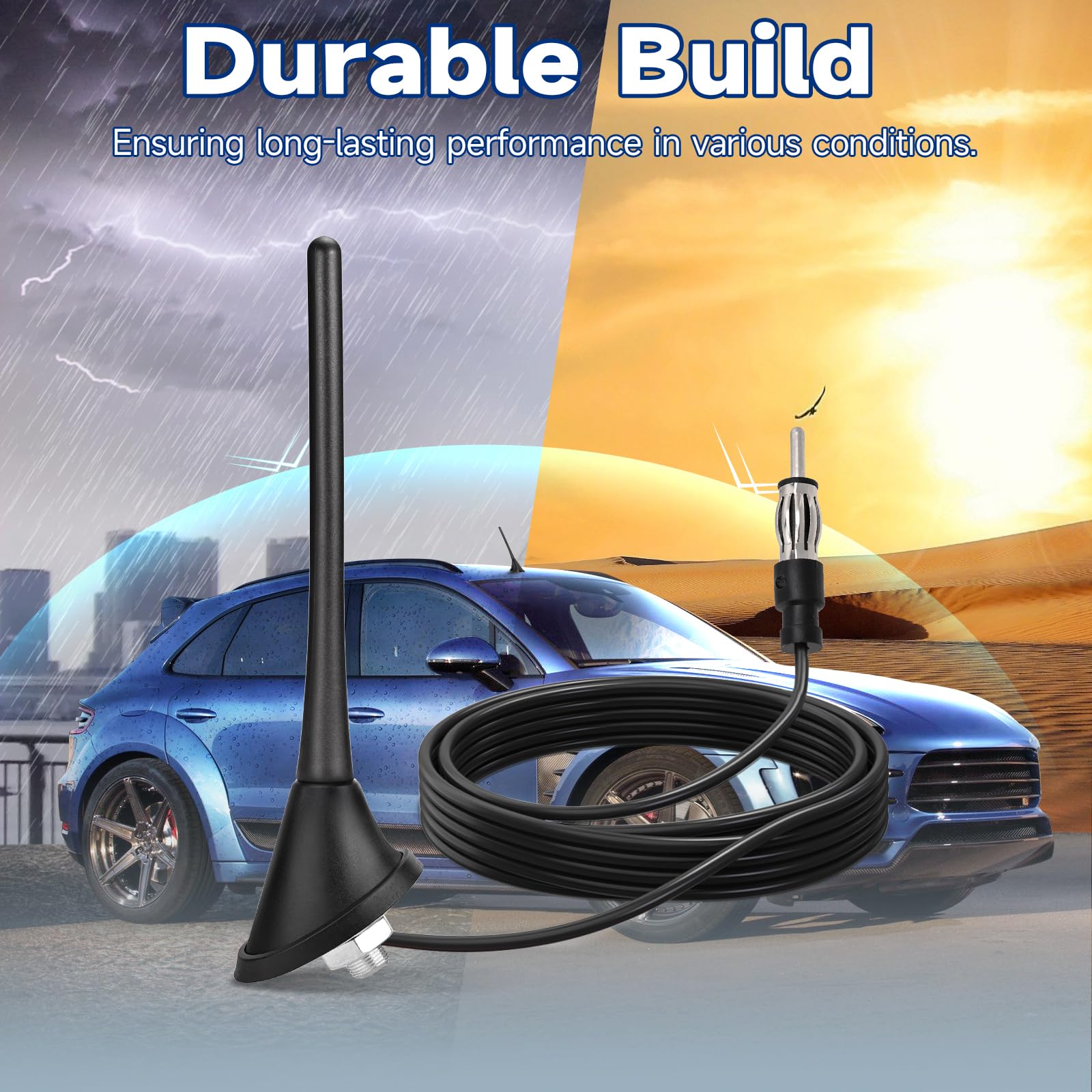 Bingfu Antena Radio FM/Am Coche DIN Universal 22cm,Base de Montaje,Cable 5m | Antena Radio Coche Antena Coche Universal para Automóvil, Camión, Receptor de Unidad Principal Estéreo SUV