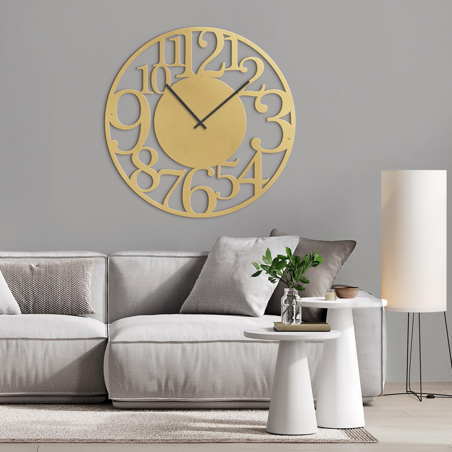 SIGNLEADER Metal Wall Clock Wall Art Decor, Contemporary Cut-Out Numbers Wall Sculpture Clock Silent Battery Operated Hangings Home Decoration for