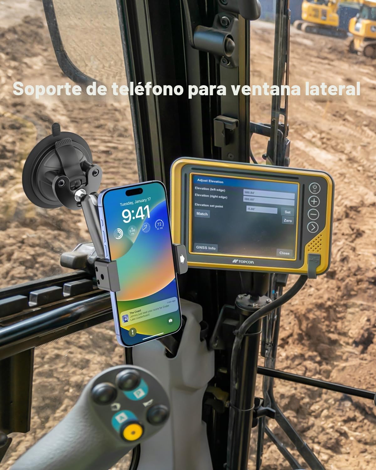 Soporte Movil Tractor, [Potente Ventosa & Brazo Metálico] Soporte Móvil para Tractor Parabrisas, Porta Teléfono Ventosa Coche Compatible con iPhone 17 16 15 14 13 12 11 Pro, Galaxy y Más 4-7"