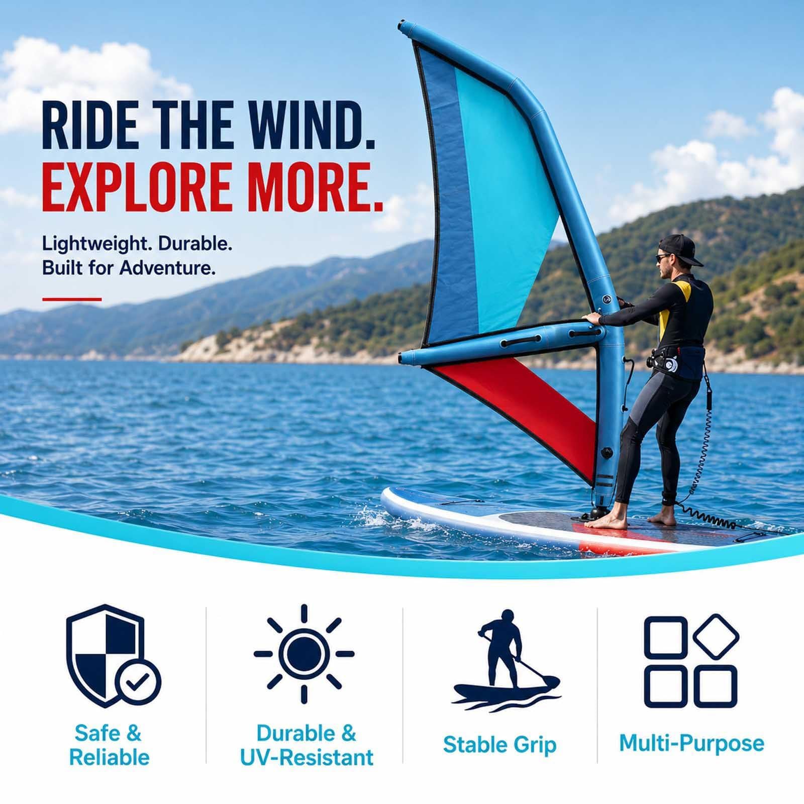 Vela Manual Hinchable 2,2/3,2/4,2/5,2㎡ para Sup 4.2m | Cuatro Tallas para Niños, Principiantes, Estudiantes, Riders Intermedios y Adultos Altos con Experiencia