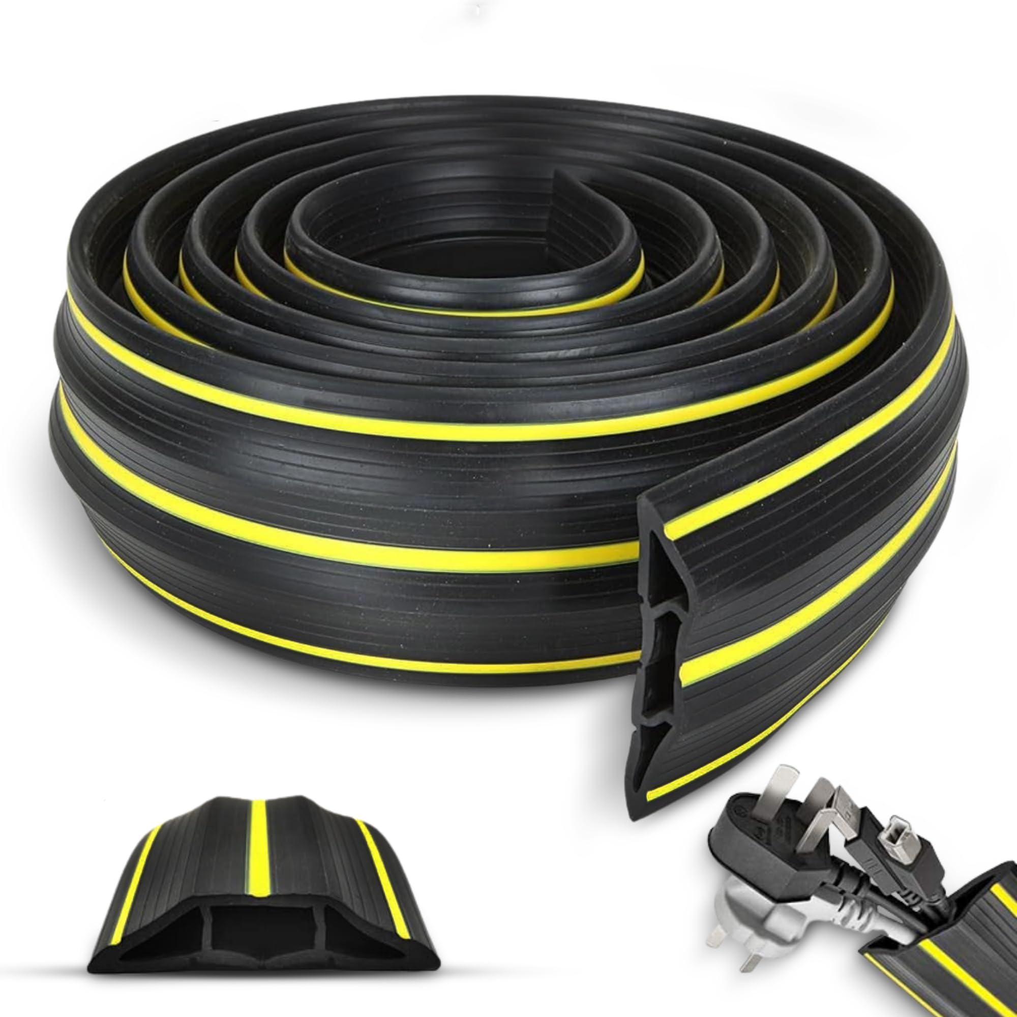 Fusion Bliss 2M Floor Cable Cover - Heavy Duty Rubber Cable Protector Ramp with 3 Channels - Anti-Slip Wire Covers for Cables - Outdoor Cable Protector & Floor Wire Hider for Office, Home, Garage
