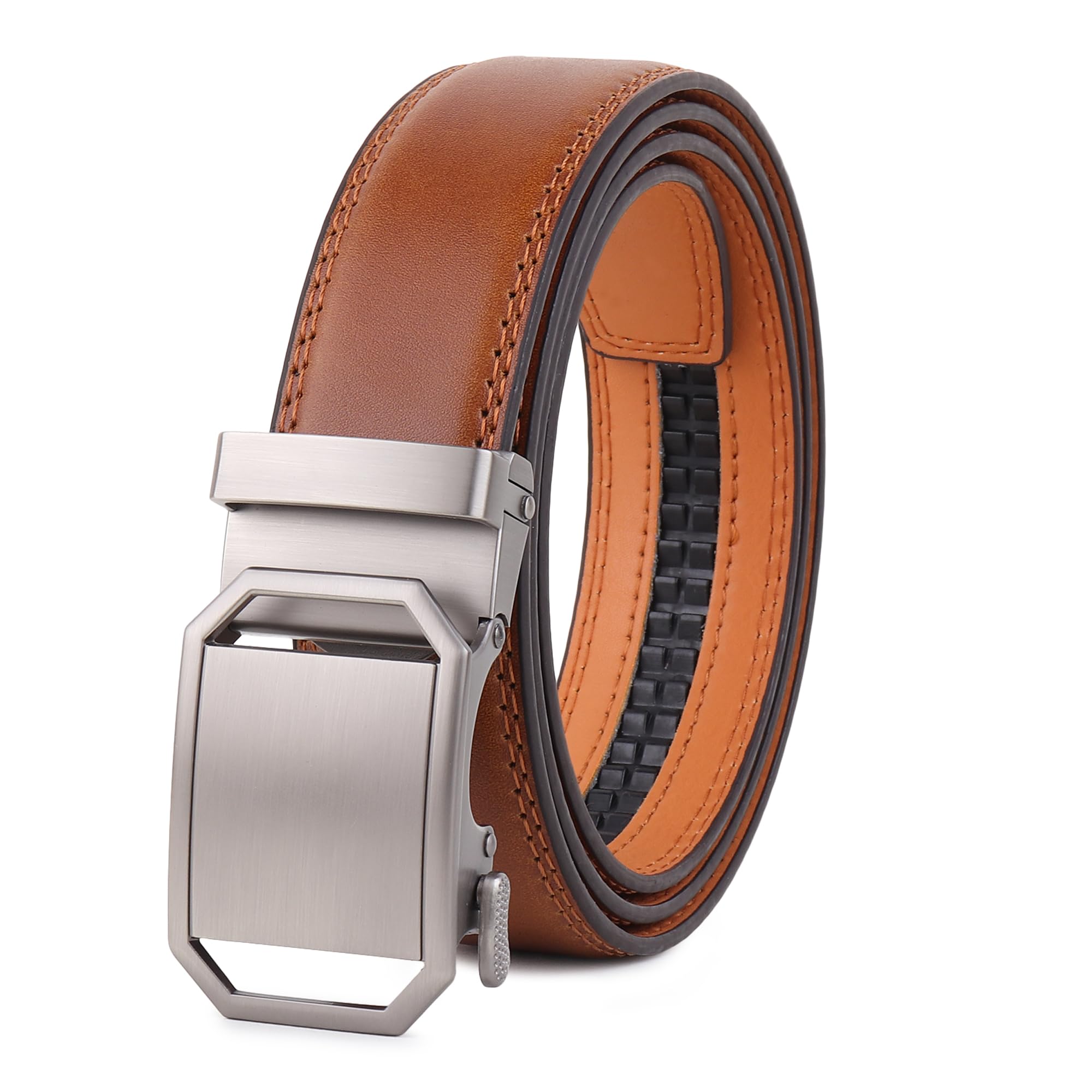 urban alfami Men's Leather Belt with Automatic Ratchet Buckle,Tan, Formal and Casual Wear-picture-33