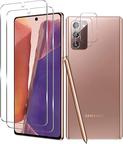 Protector de pantalla de vidrio templado para Galaxy Note 20 + protector de lente de cámara 2 + 2 unidades huella digital compatible antiarañazos