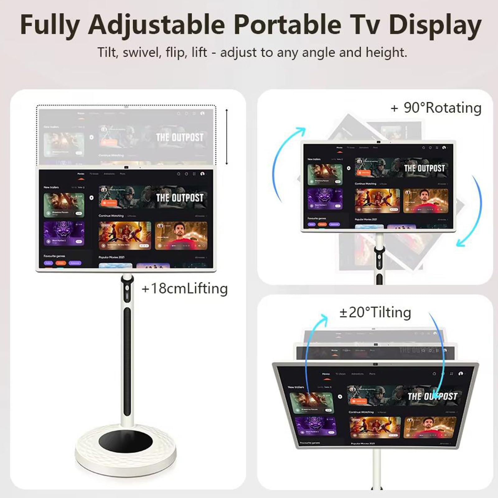 Televisor inteligente portátil inalámbrico con ruedas de 32 pulgadas, televisor con pantalla táctil y tableta en uno, con cámara HD de 13 MP, Android 13, batería de 4 a 6 horas, 8 GB + 128 GB Black