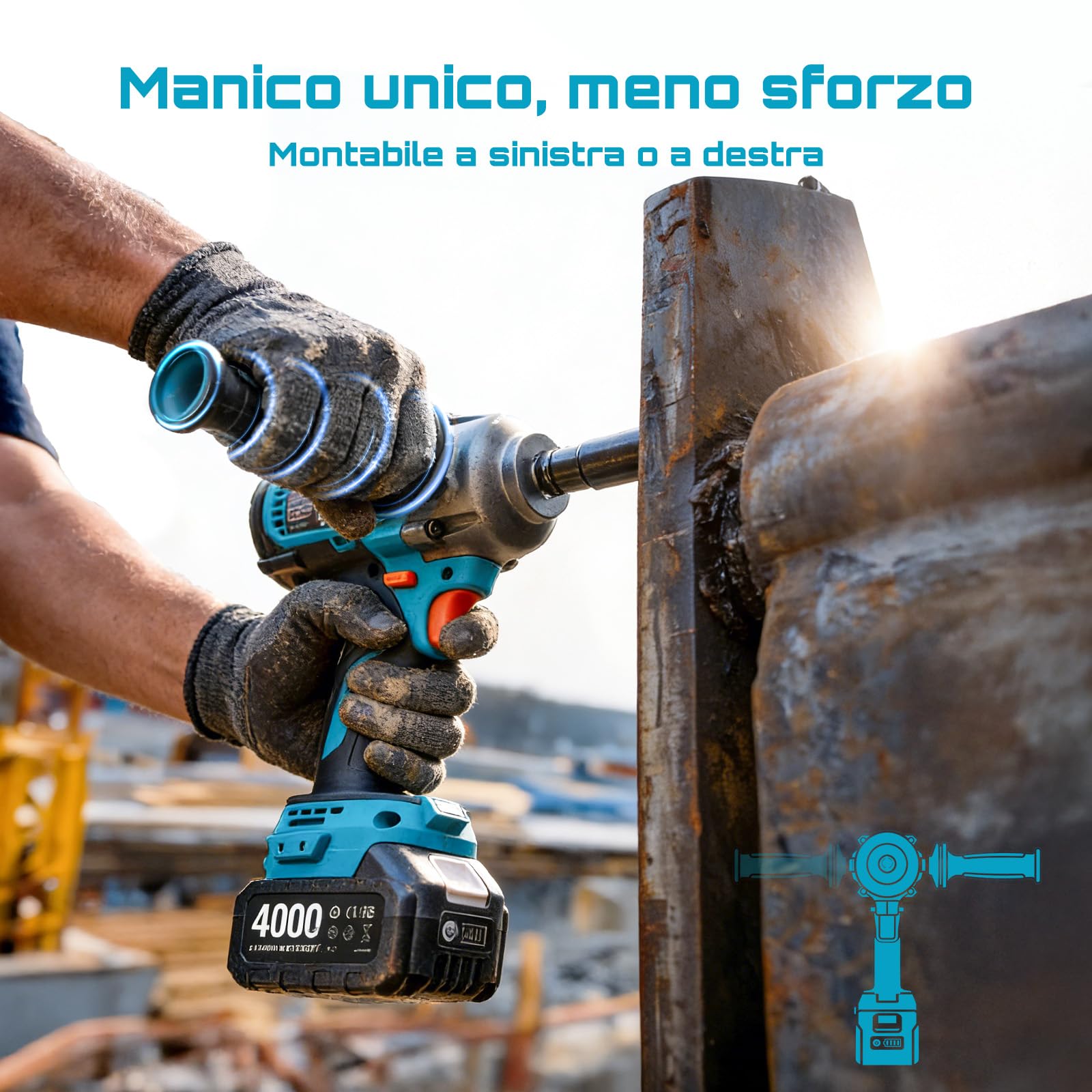 Seesii Avvitatore a Impulsi 1/2" 1200N·m (885Ft-lbs), 21V Alta Potenza Avvitatore a Batteria con Manico Rimovibile, 2× Batterie 4,0Ah – Ideale per Auto, Pickup e Tosaerba