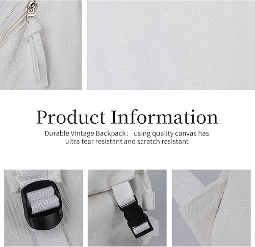 Miniatura 5 de Mochila de lona para mujer, mochila de viaje para hombre, estilo vintage, para mochilas casuales, Blanco-g, Mochila casual
