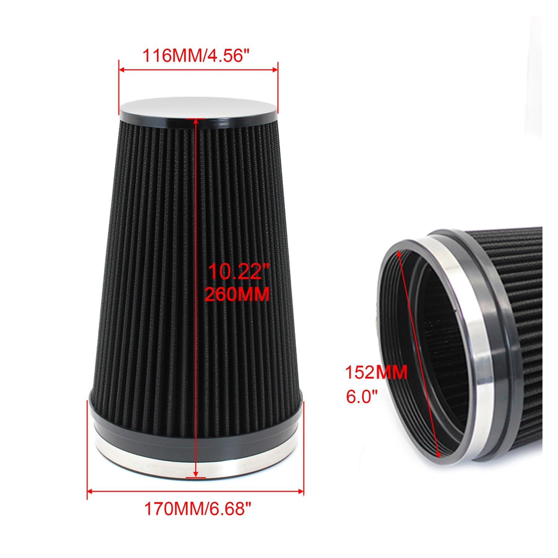 Cono de filtro de entrada de aire frío lavable 150 mm 6 pulgadas(6inch Red)