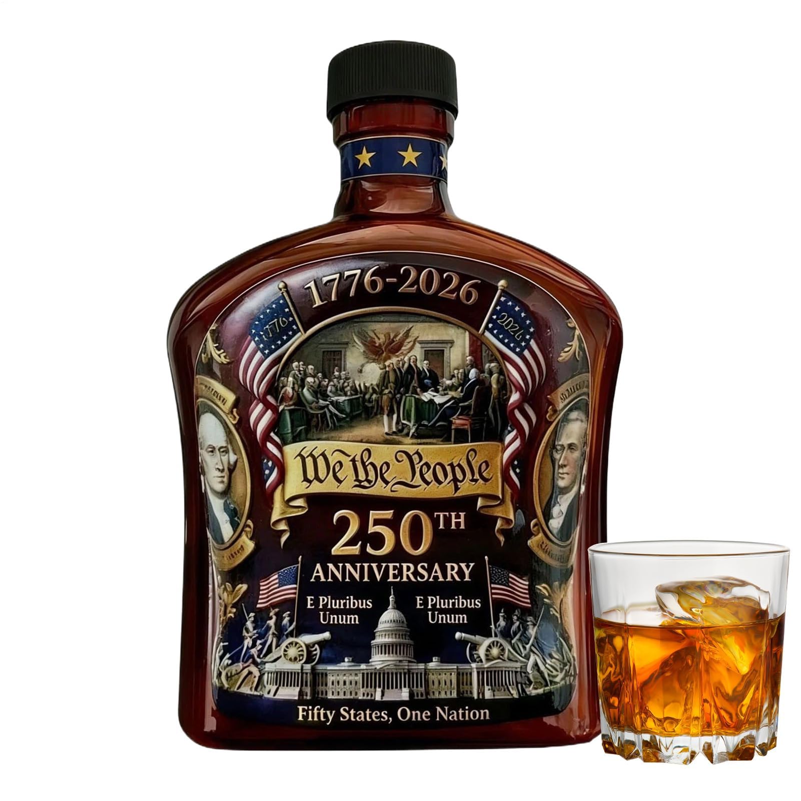 Muiltvoe Commemorative Whiskey Glasses, 350ML Keepsake Liquor Container, 250th Glass Bottle for Men, Dad, Boyfriend, Grandpa, Husband, Home, Restaurant